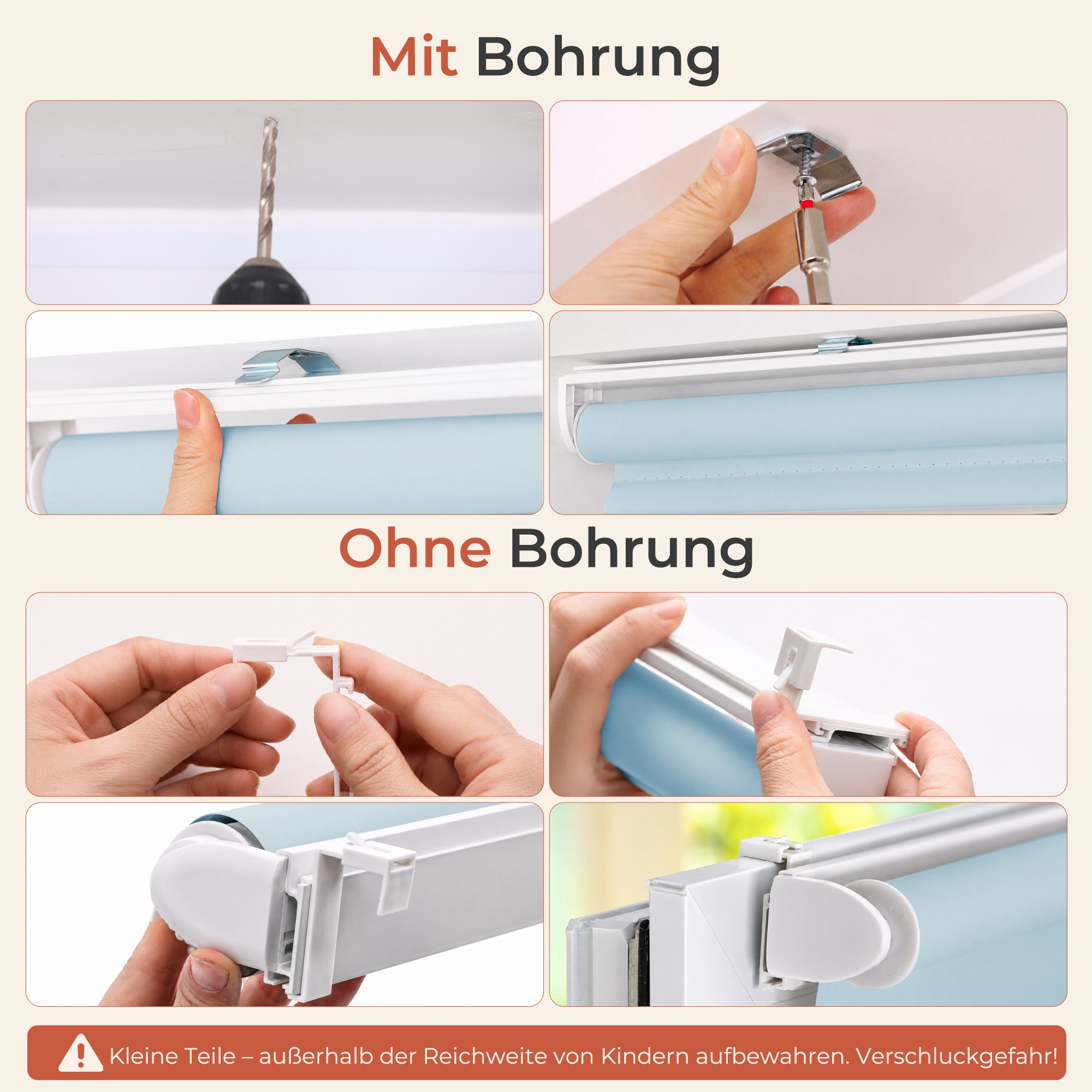 HOMEDEMO Verdunklungsrollo ohne Bohren，Dunkelgrau，Hellblau，Dunkelblau