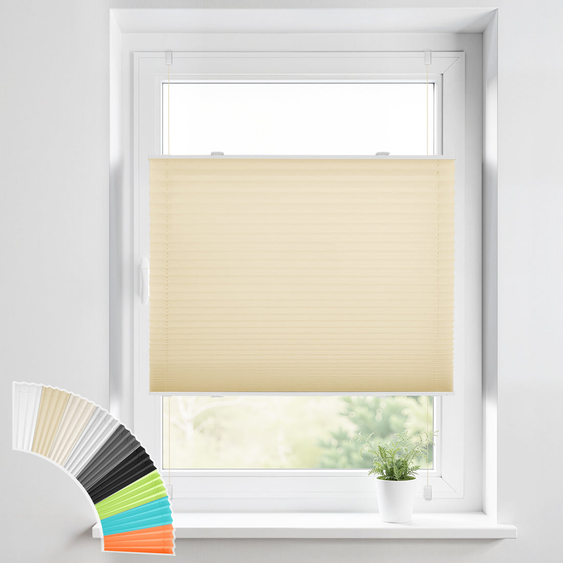 HOMEDEMO Plissee Klemmfix ohne Bohren Jalousien Creme, Plisseerollo mit Klemmträger, lichtdurchlässig Faltrollo mit Sicht- und Sonnenschutz, blickdichte Jalousie für Fenster &amp; Tür