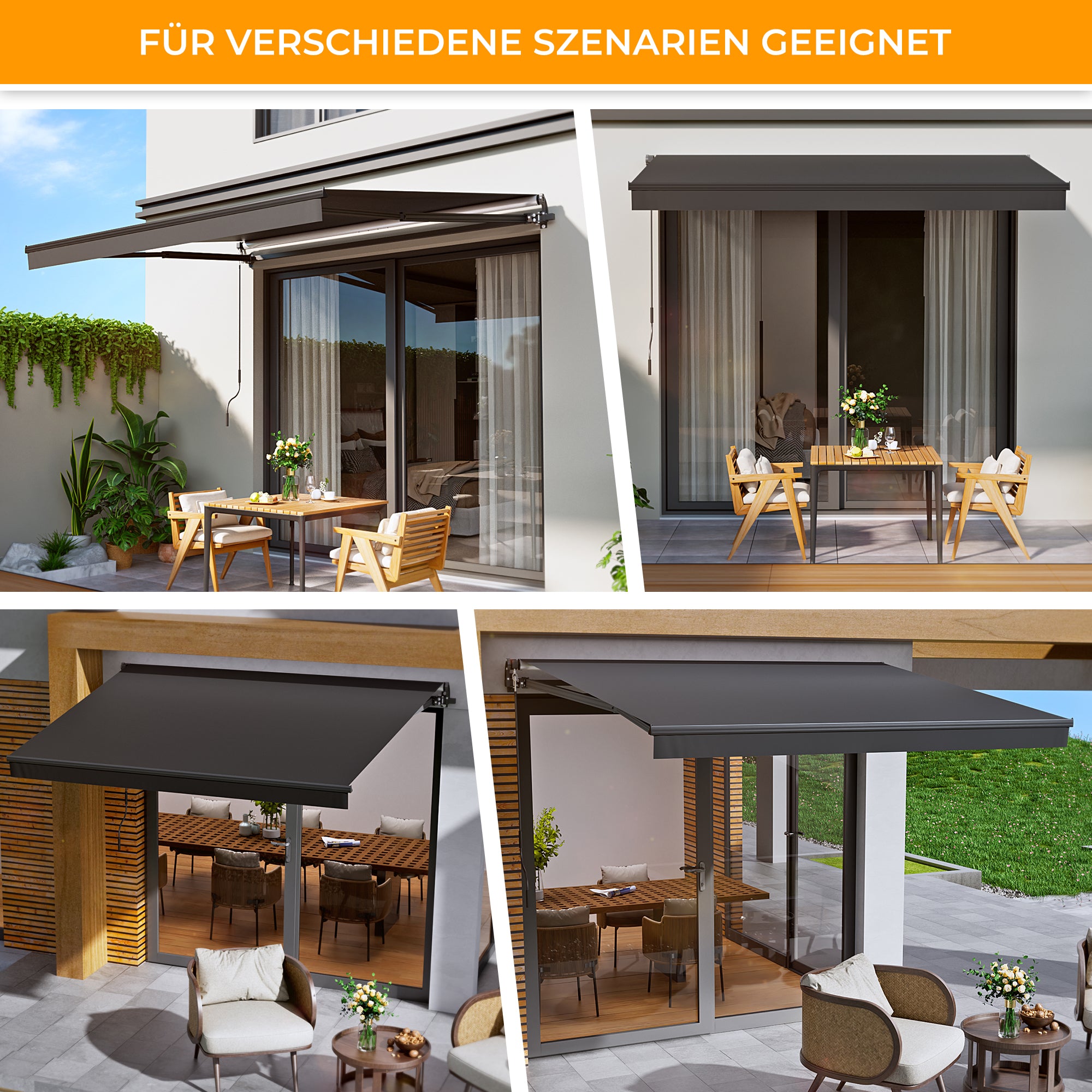 HOMEDEMO Gelenkarmmarkise Markise mit Handkurbel,Sonnenmarkise Terrassenmarkise Winkel Einstellung(5-60°)