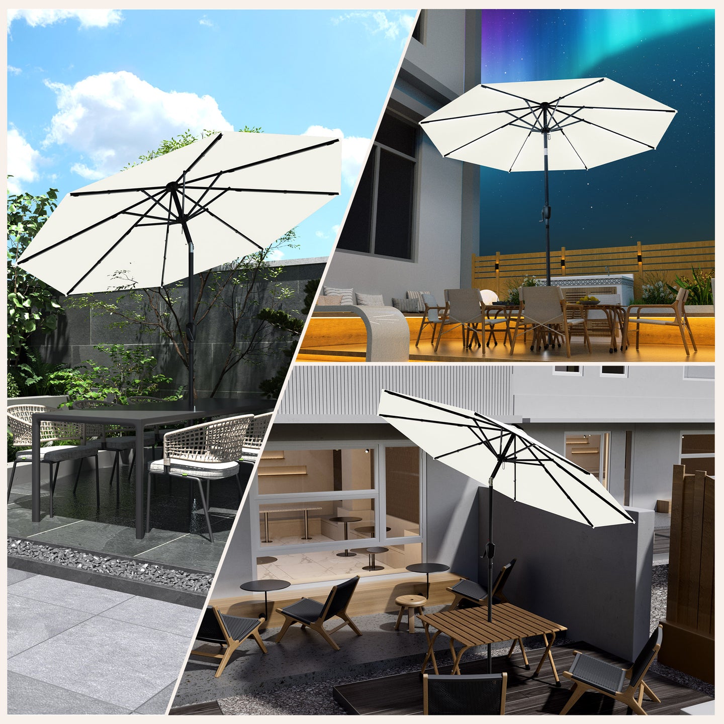 HOMEDEMO  Groß Garten Sonnenschirme mit Kurbel und LED-Licht