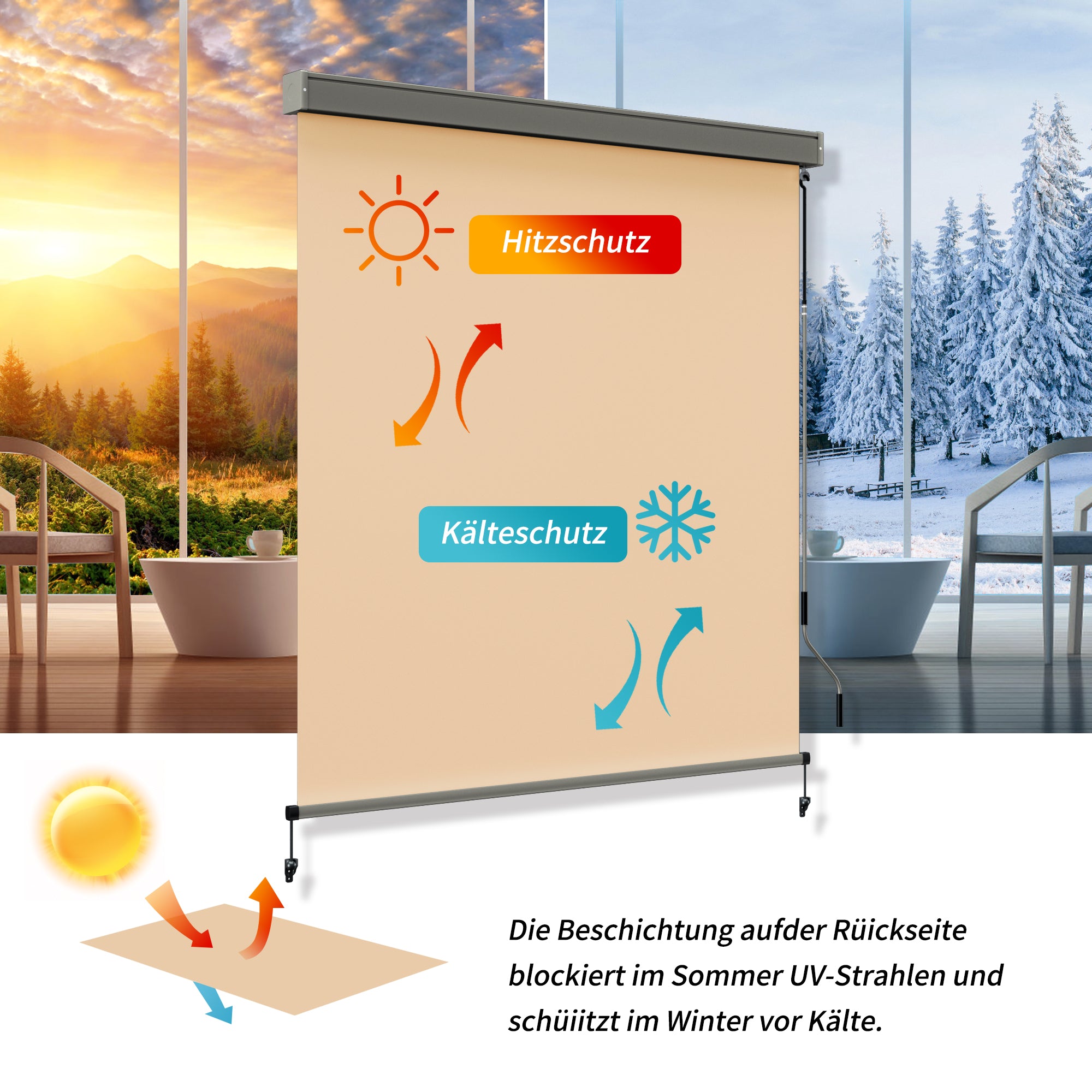 HOMEDEMO Senkrechtmarkise,Außenrollo mit Einstellbare Handkurbel & Alu-Kassette