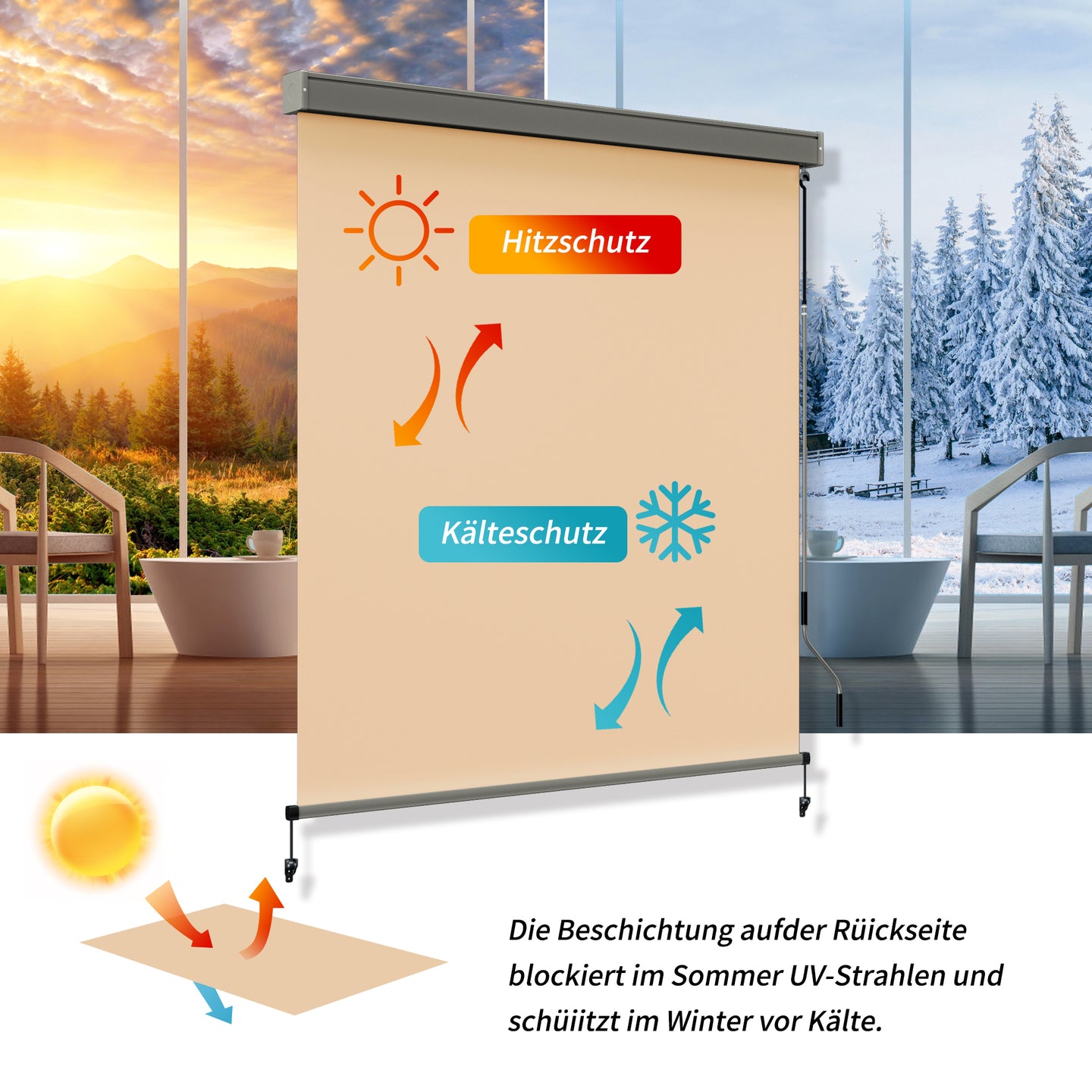 HOMEDEMO Senkrechtmarkise,Außenrollo mit Einstellbare Handkurbel & Alu-Kassette
