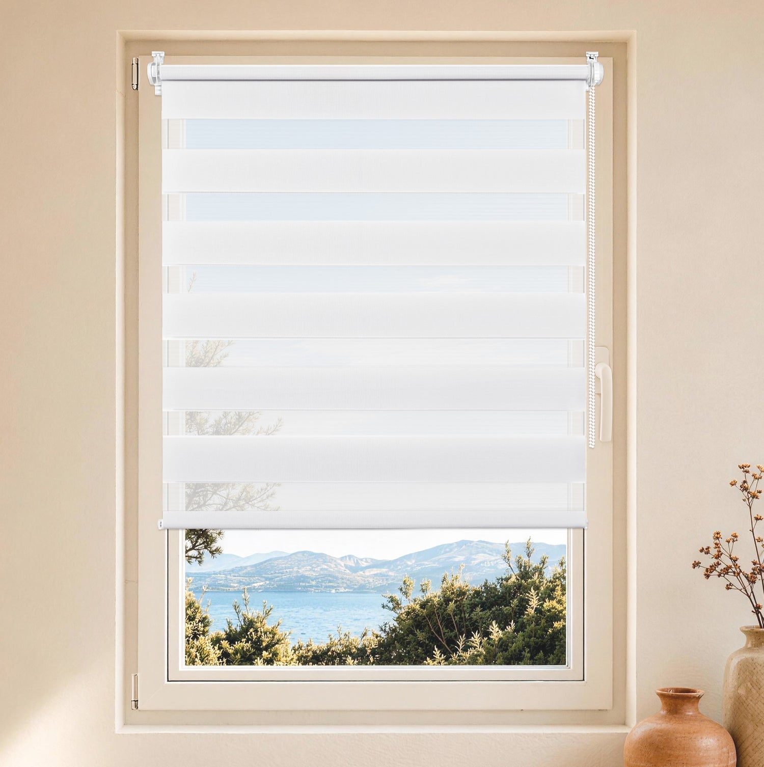 HOMEDEMO Doppelrollo Klemmfix ohne Bohren &amp; mit Bohren, Duo Klemmrollo lichtdurchlässig, Fensterrollo mit Sichtschutz für Fenster und Tür，Weiß，Grau，Weiss-schwarz