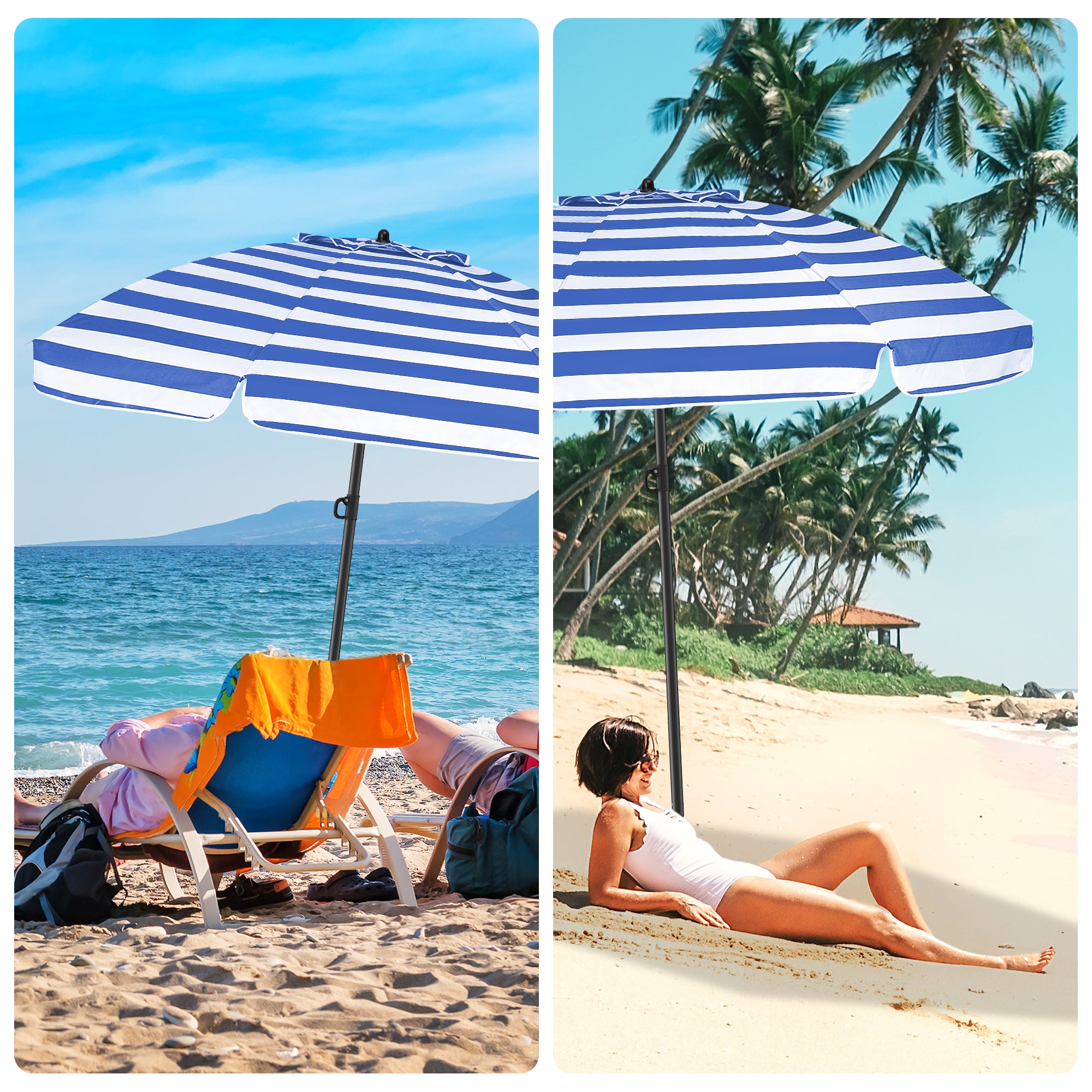 HOMEDEMO Sonnenschirm Strandschirm mit Bodenhülse, Gartenschirm Marktschirm,UV50+