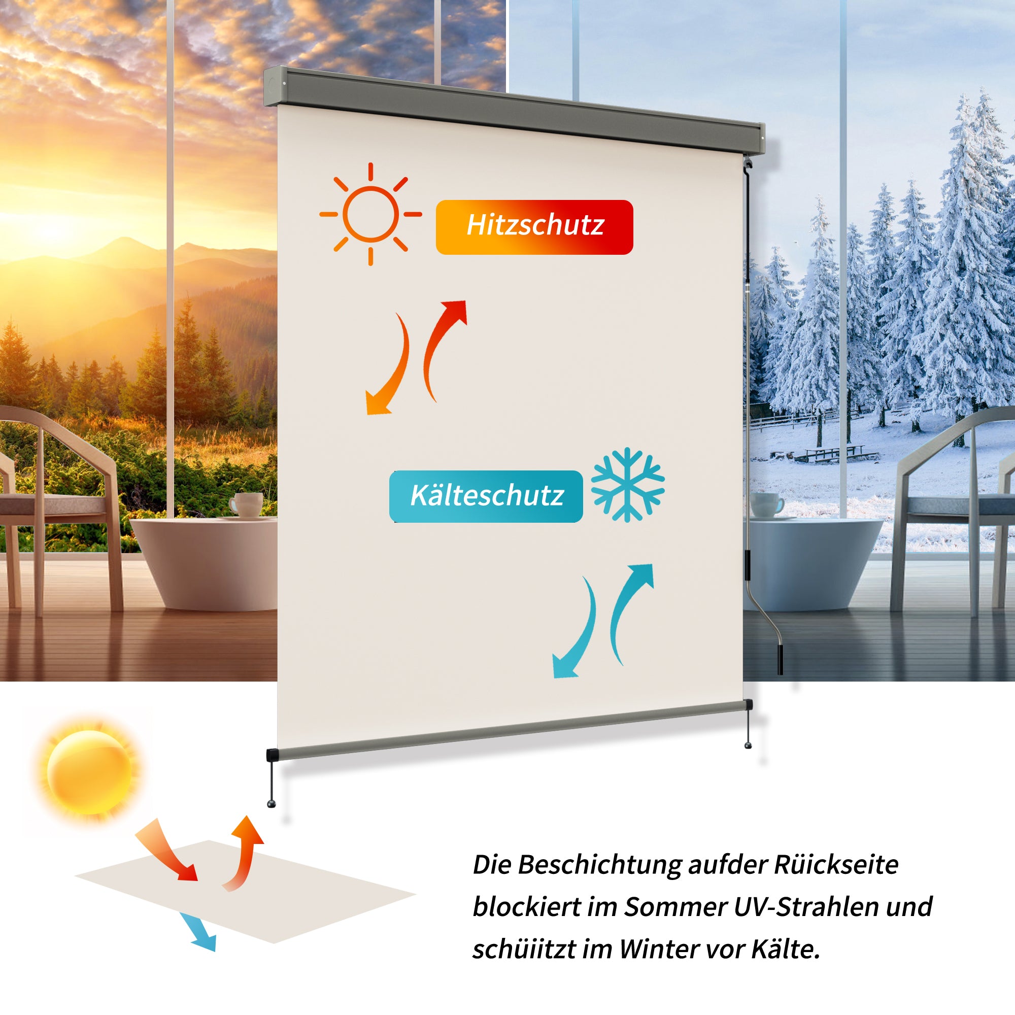 HOMEDEMO Senkrechtmarkise,Außenrollo mit Einstellbare Handkurbel & Alu-Kassette