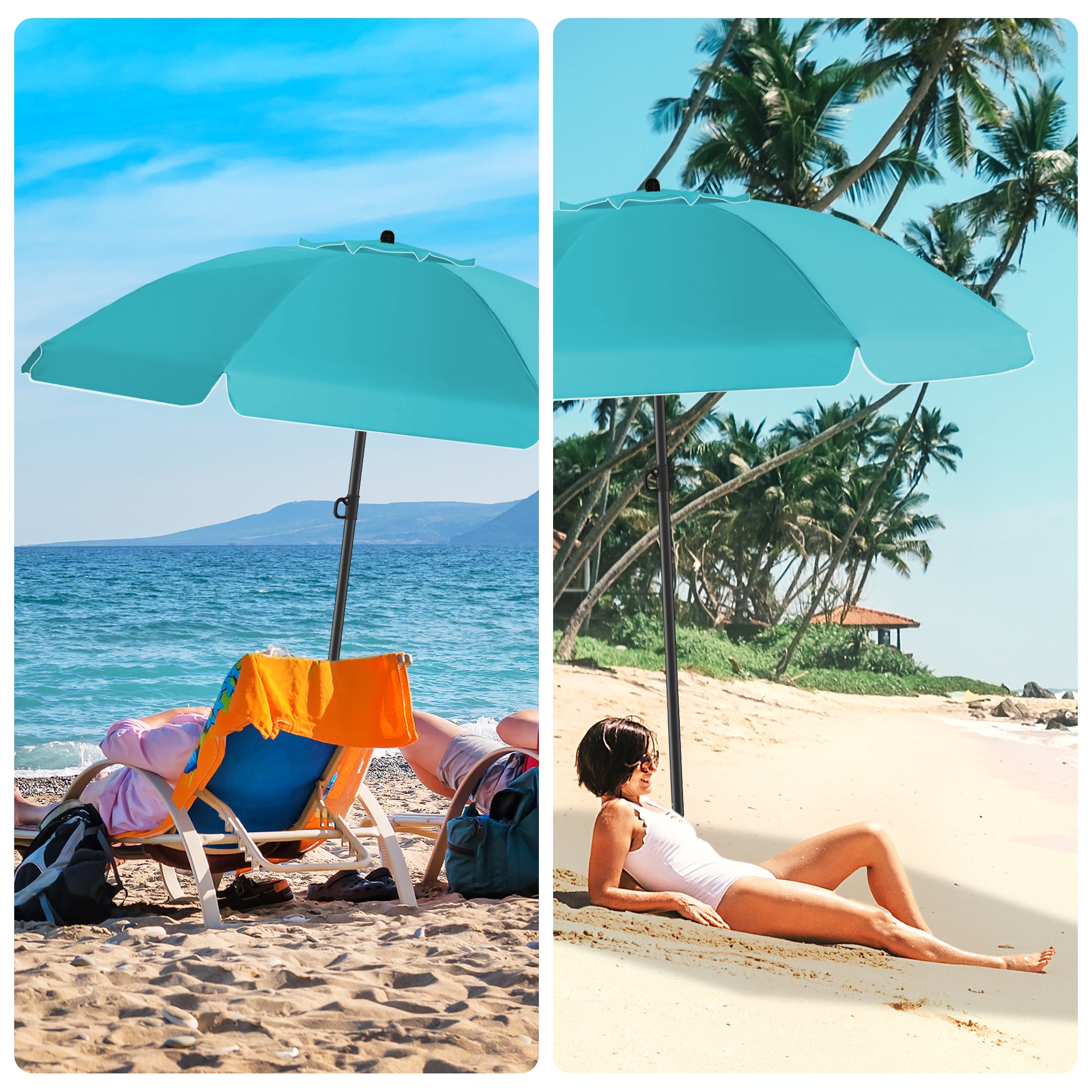 HOMEDEMO Sonnenschirm Strandschirm mit Bodenhülse, Gartenschirm Marktschirm,UV50+