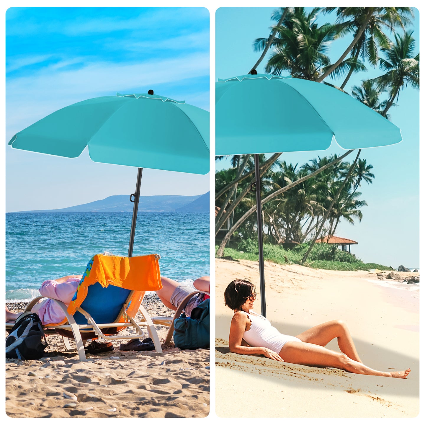 HOMEDEMO Sonnenschirm Strandschirm mit Bodenhülse, Gartenschirm Marktschirm,UV50+