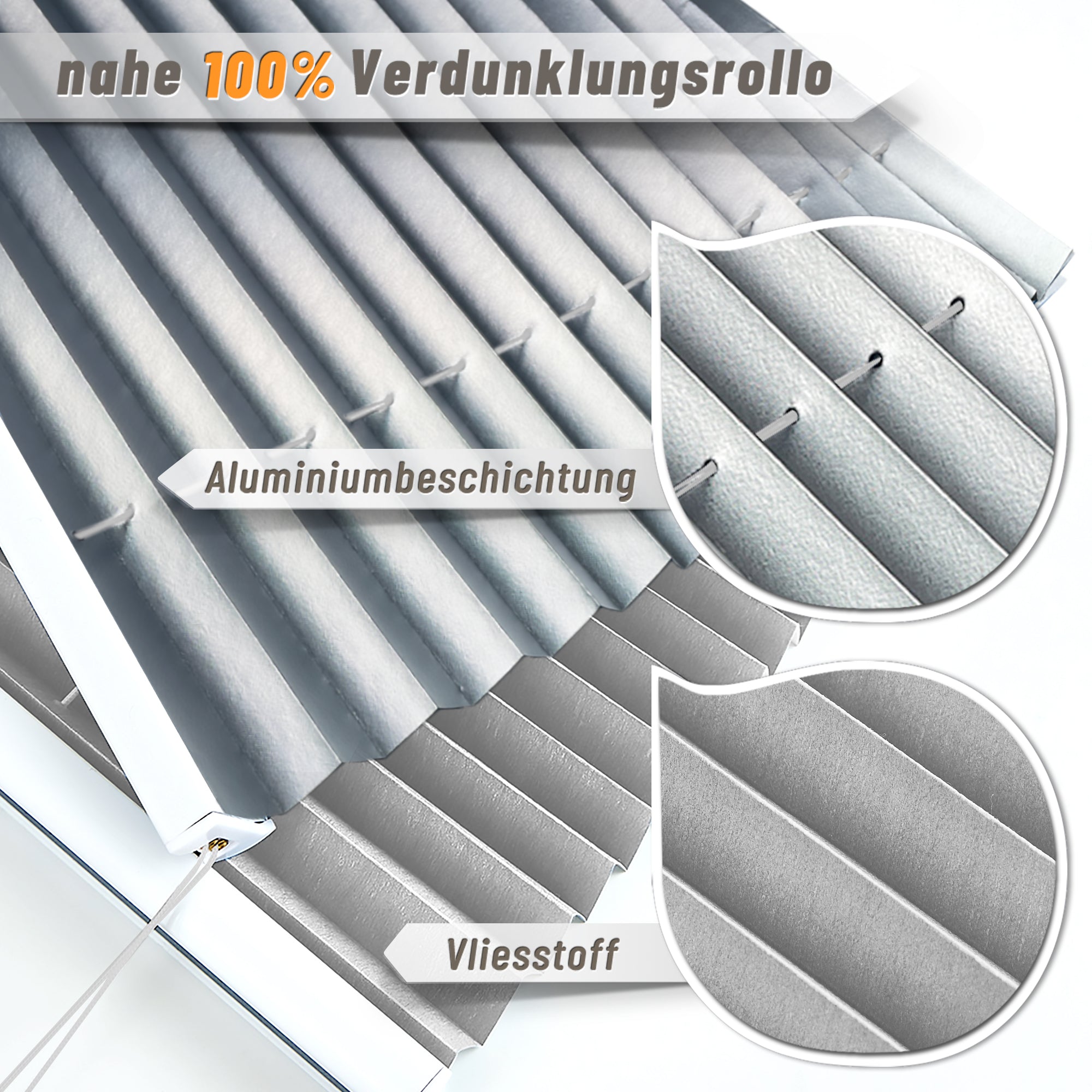 HOMEDEMO Plissee ohne Bohren verdunkelung, Thermo Plisseerollo Klemmfix, Hellgrau