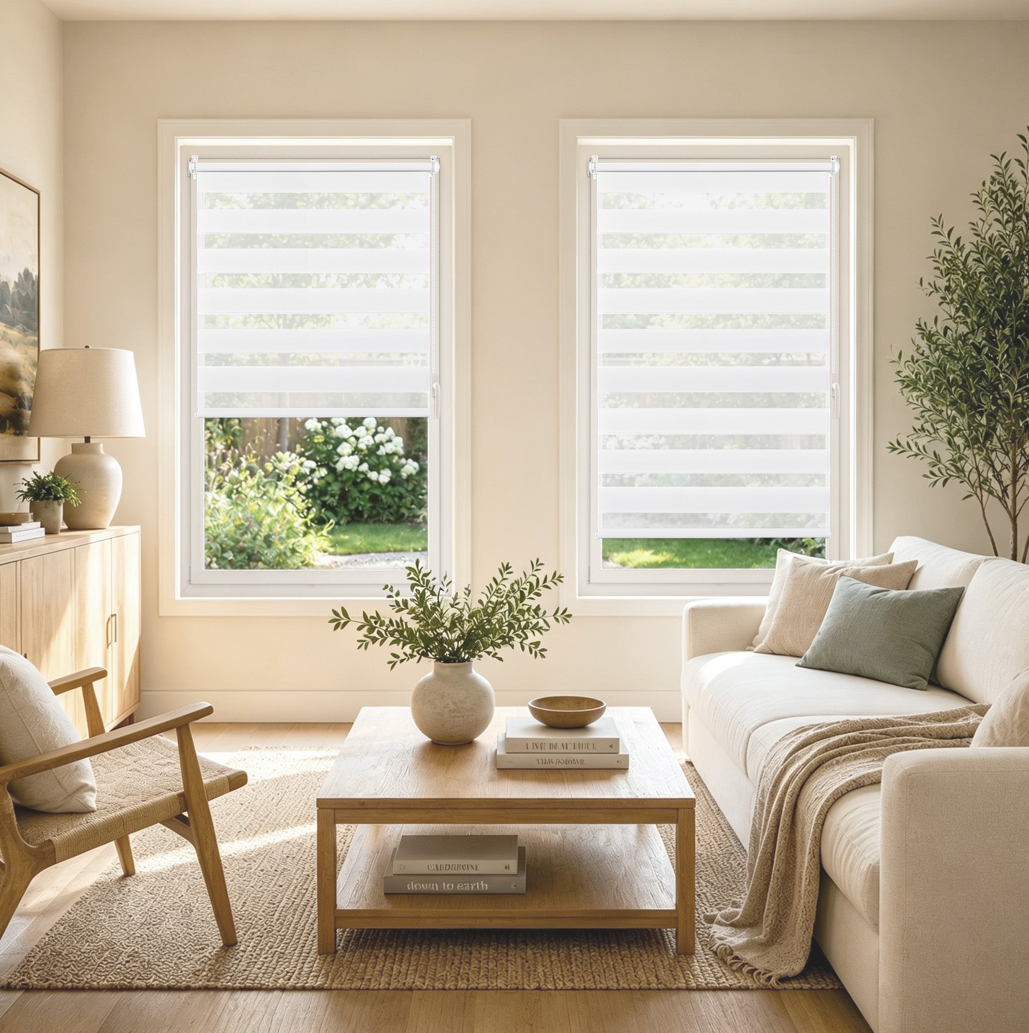 HOMEDEMO Doppelrollo Klemmfix ohne Bohren &amp; mit Bohren, Duo Klemmrollo lichtdurchlässig, Fensterrollo mit Sichtschutz für Fenster und Tür，Weiß，Grau，Weiss-schwarz