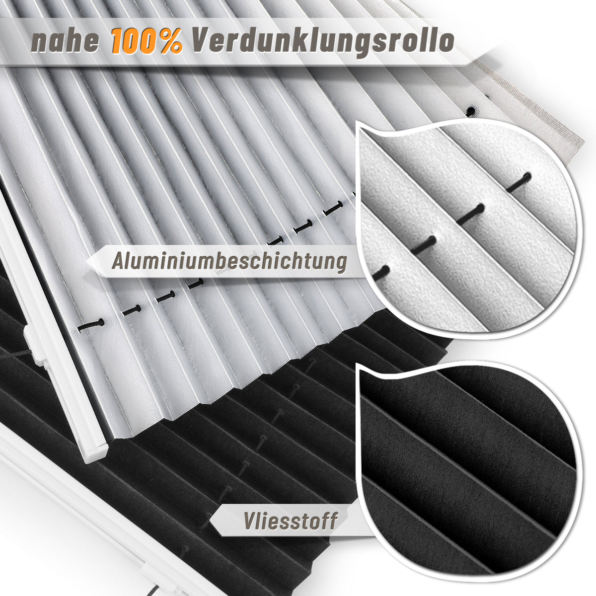 HOMEDEMO Plissee ohne Bohren verdunkelung, Thermo Plisseerollo Klemmfix,Schwarz