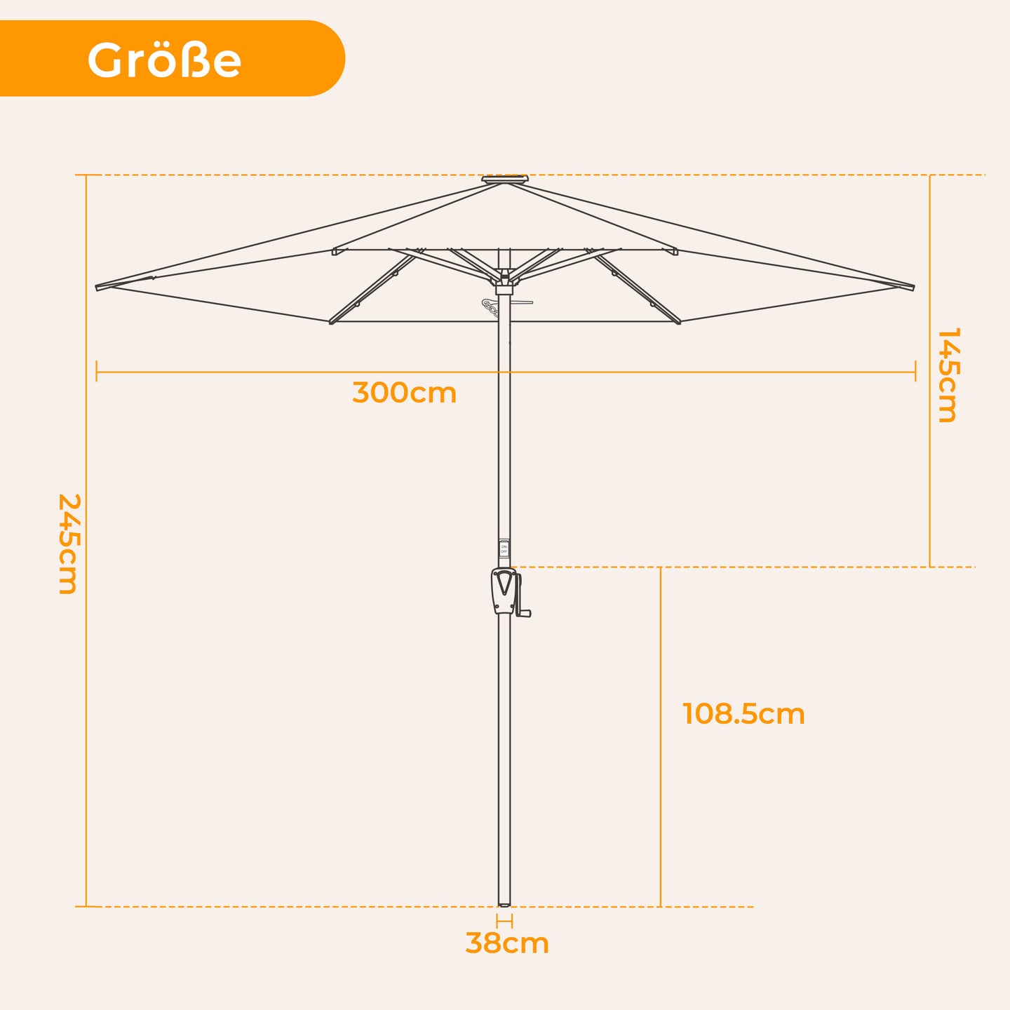 HOMEDEMO  Groß Garten Sonnenschirme mit Kurbel und LED-Licht