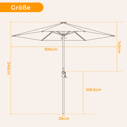 HOMEDEMO  Groß Garten Sonnenschirme mit Kurbel und LED-Licht