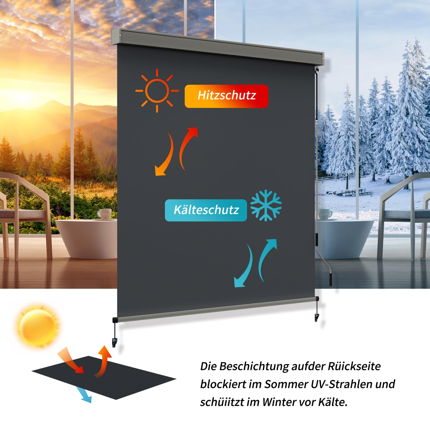 HOMEDEMO Senkrechtmarkise,Außenrollo mit Einstellbare Handkurbel & Alu-Kassette