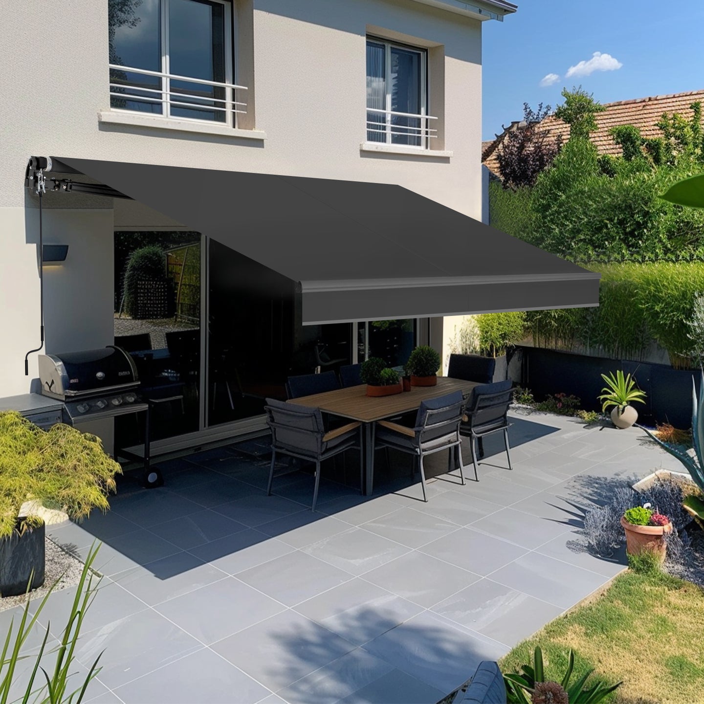 HOMEDEMO Gelenkarmmarkise Markise mit Handkurbel,Sonnenmarkise Terrassenmarkise Winkel Einstellung(5-60°)