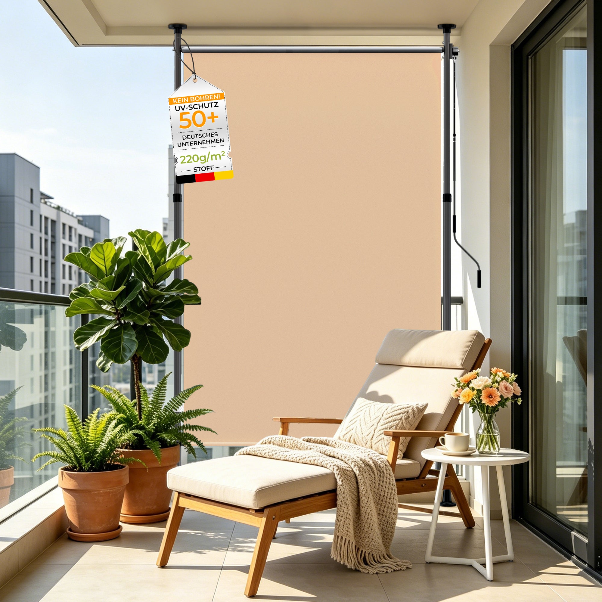 HOMEDEMO Senkrechtmarkise Außen, Vertikalmarkise ohne Bohren,Sichtschutz Sonnenschutz Windschutz