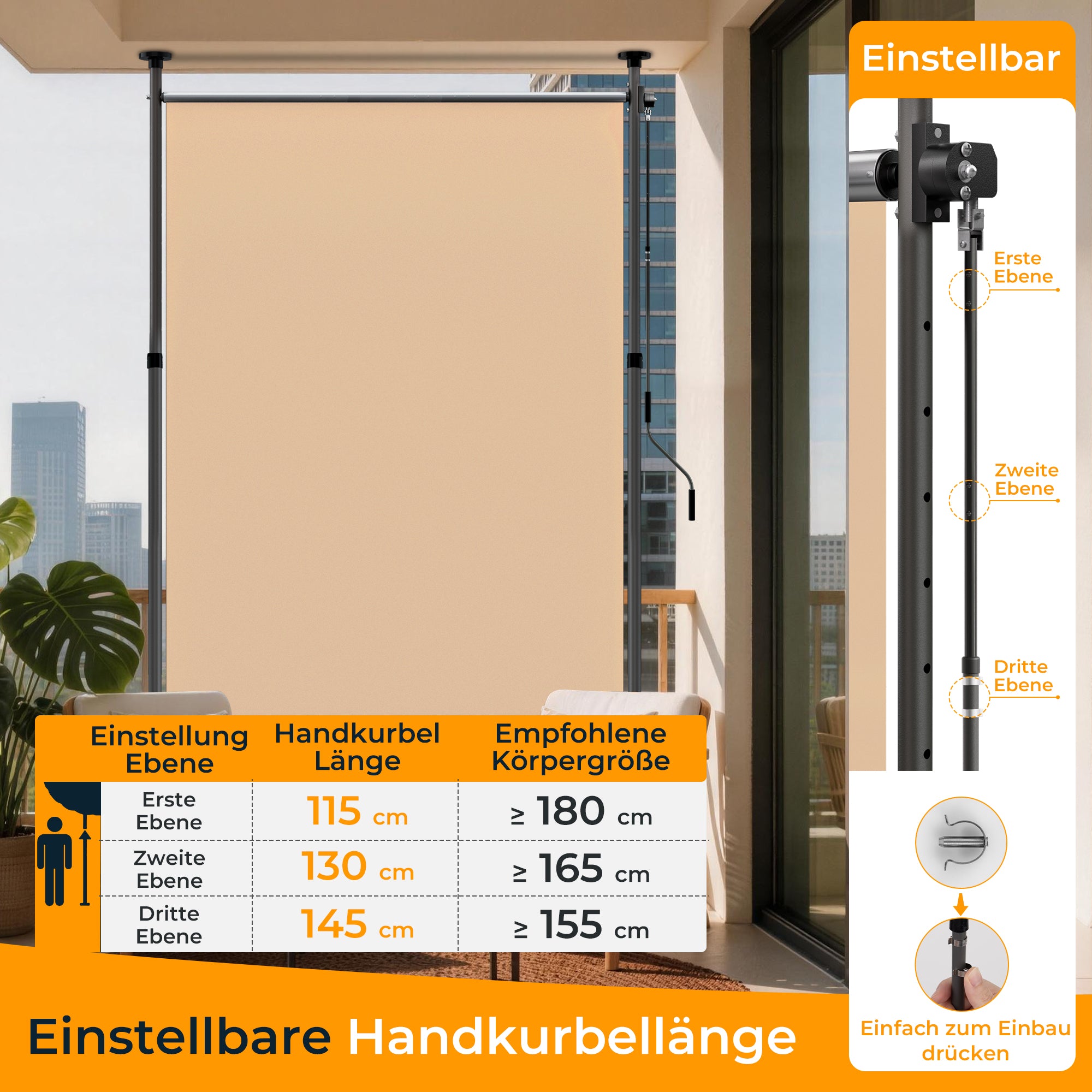 HOMEDEMO Senkrechtmarkise Außen, Vertikalmarkise ohne Bohren,Sichtschutz Sonnenschutz Windschutz