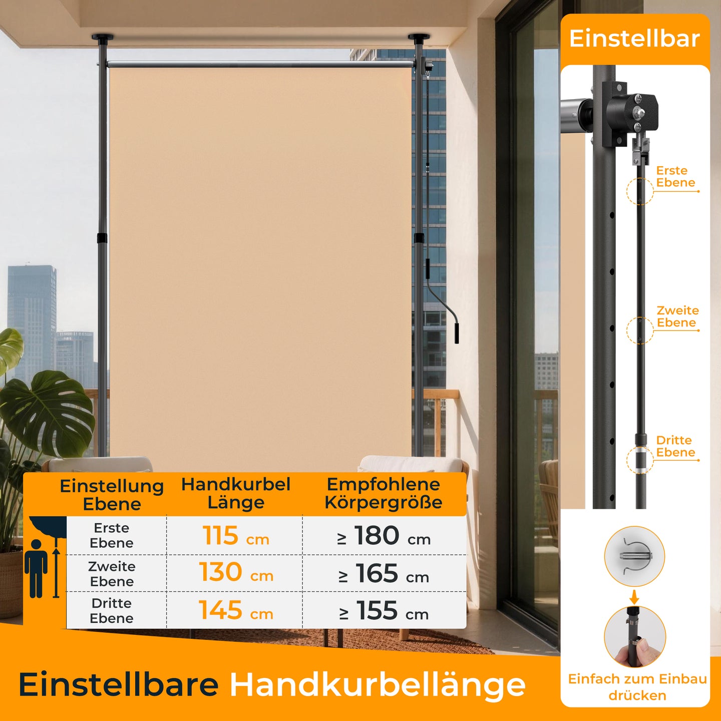 HOMEDEMO Senkrechtmarkise Außen, Vertikalmarkise ohne Bohren,Sichtschutz Sonnenschutz Windschutz