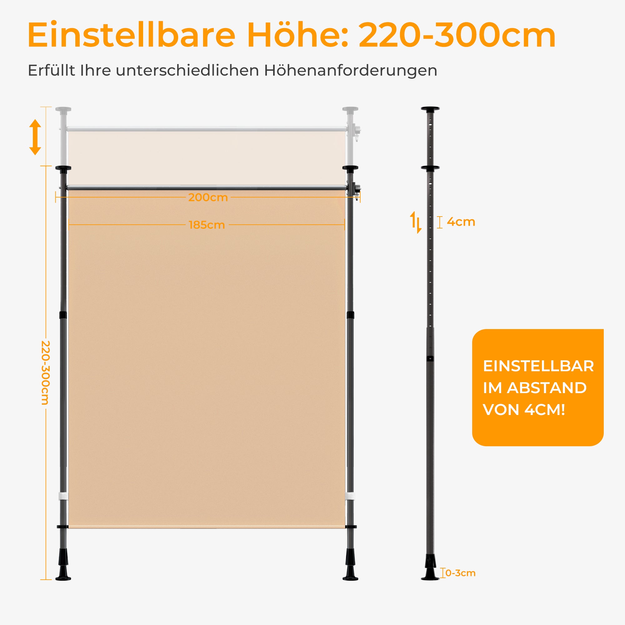 HOMEDEMO Senkrechtmarkise Außen, Vertikalmarkise ohne Bohren,Sichtschutz Sonnenschutz Windschutz
