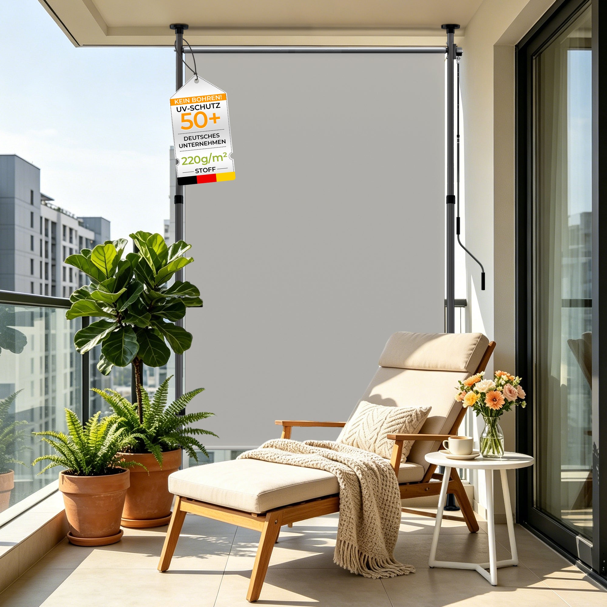 HOMEDEMO Senkrechtmarkise Außen, Vertikalmarkise ohne Bohren,Sichtschutz Sonnenschutz Windschutz