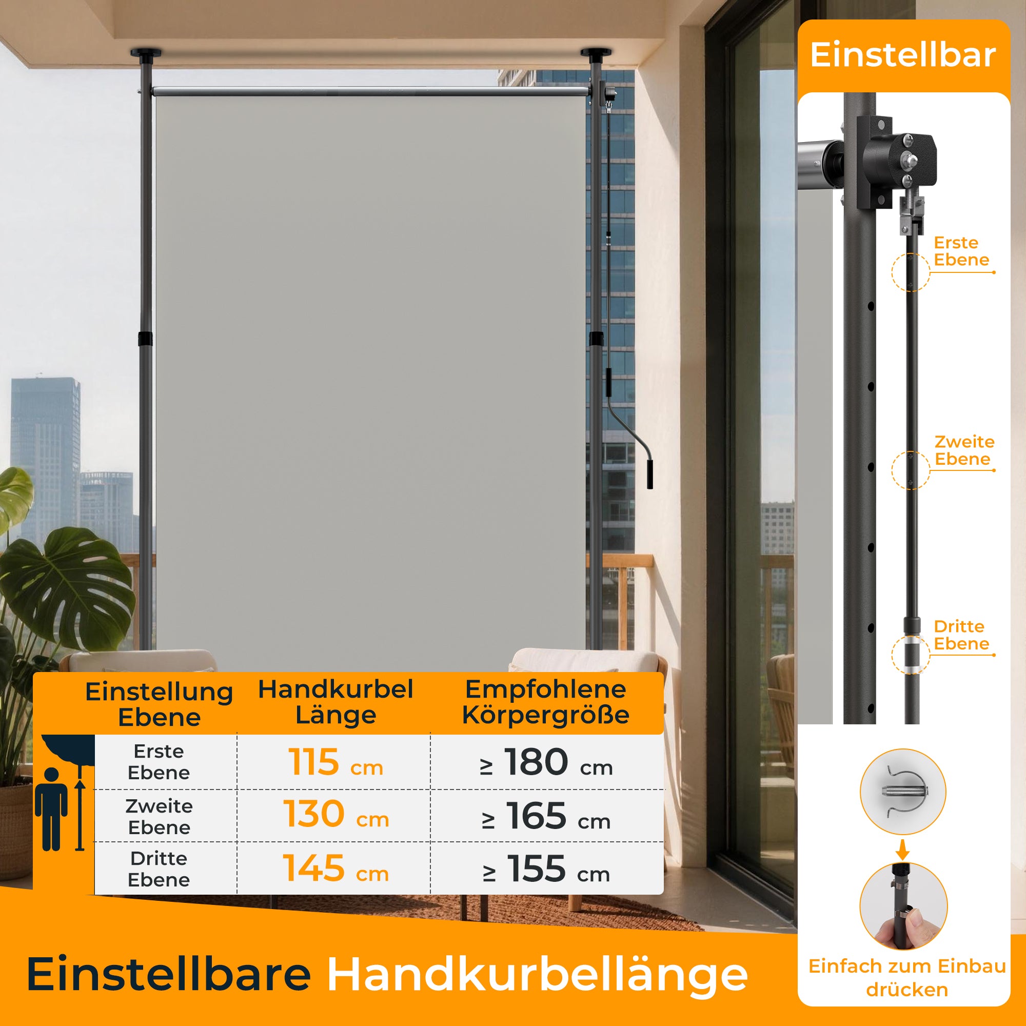 HOMEDEMO Senkrechtmarkise Außen, Vertikalmarkise ohne Bohren,Sichtschutz Sonnenschutz Windschutz