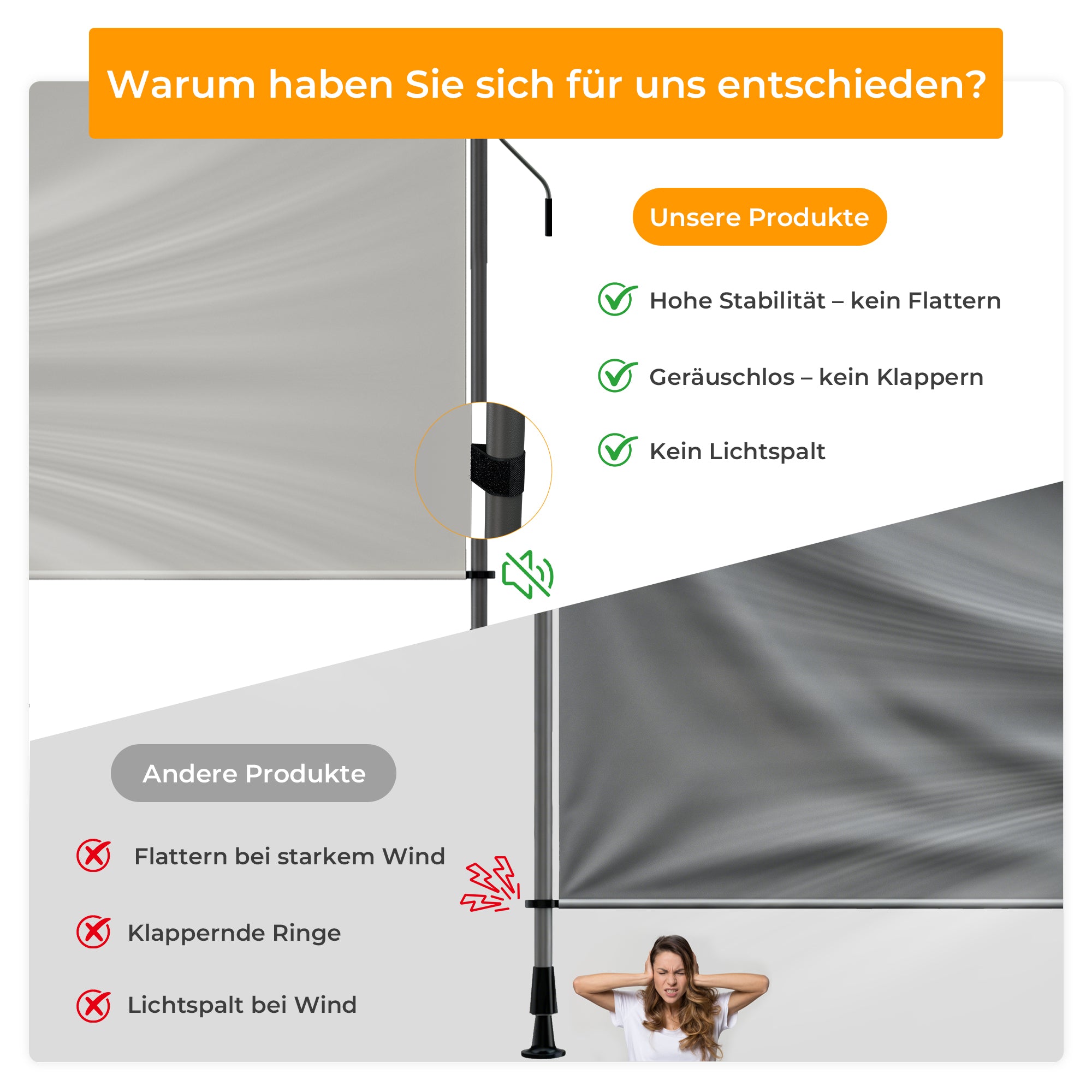 HOMEDEMO Senkrechtmarkise Außen, Vertikalmarkise ohne Bohren,Sichtschutz Sonnenschutz Windschutz