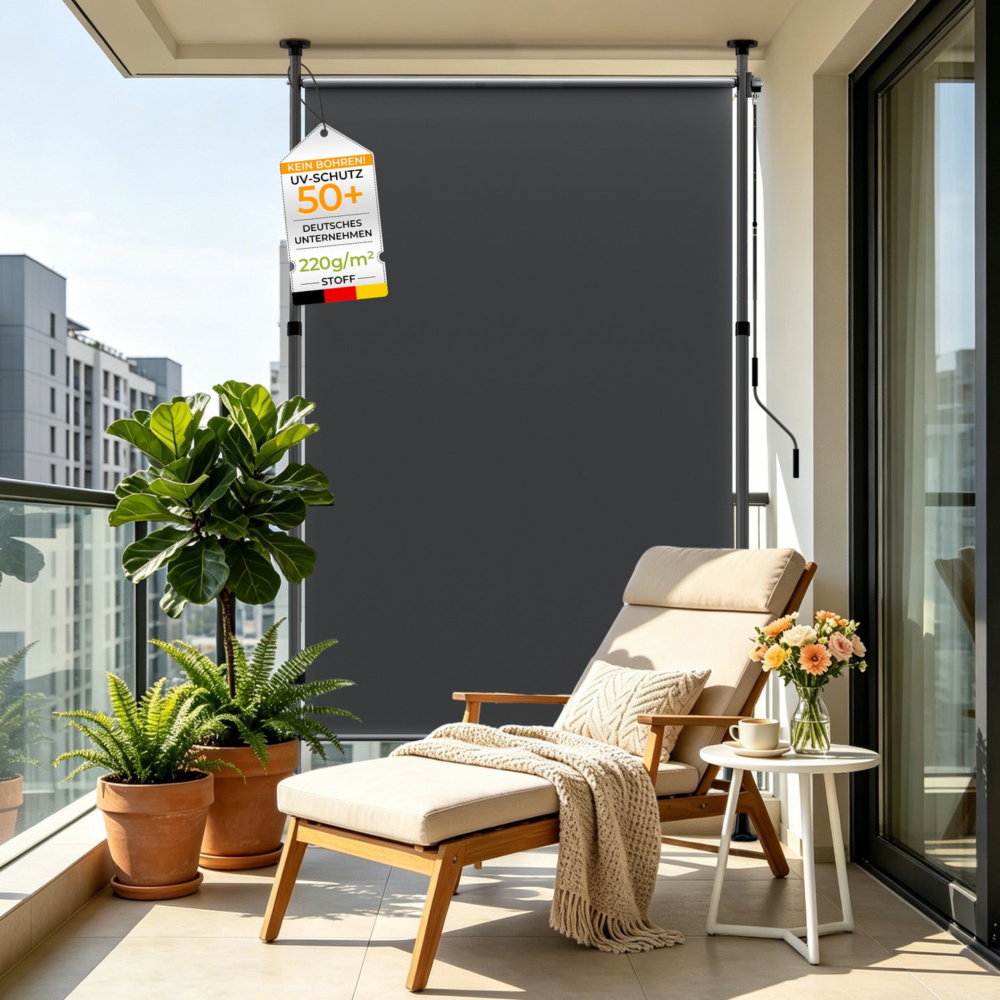 HOMEDEMO Senkrechtmarkise Außen, Vertikalmarkise ohne Bohren,Sichtschutz Sonnenschutz Windschutz