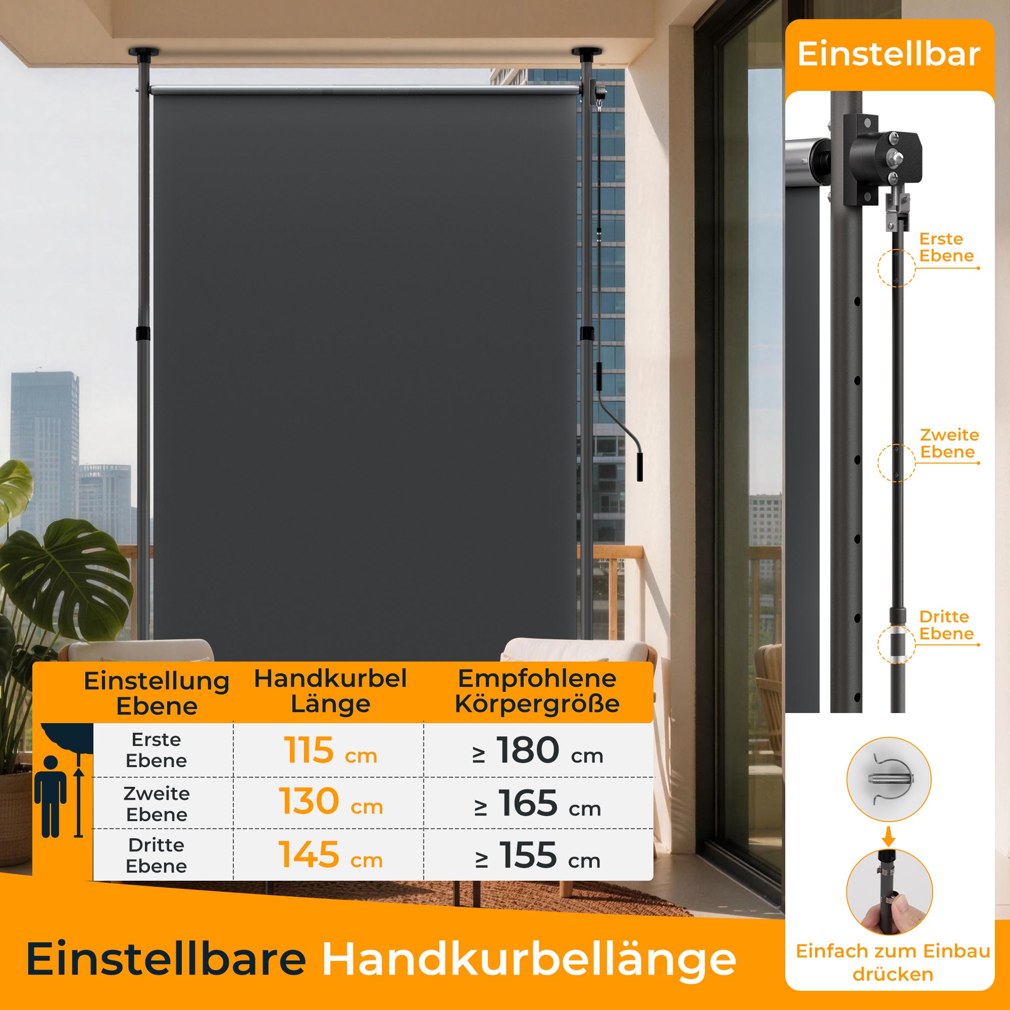 HOMEDEMO Senkrechtmarkise Außen, Vertikalmarkise ohne Bohren,Sichtschutz Sonnenschutz Windschutz