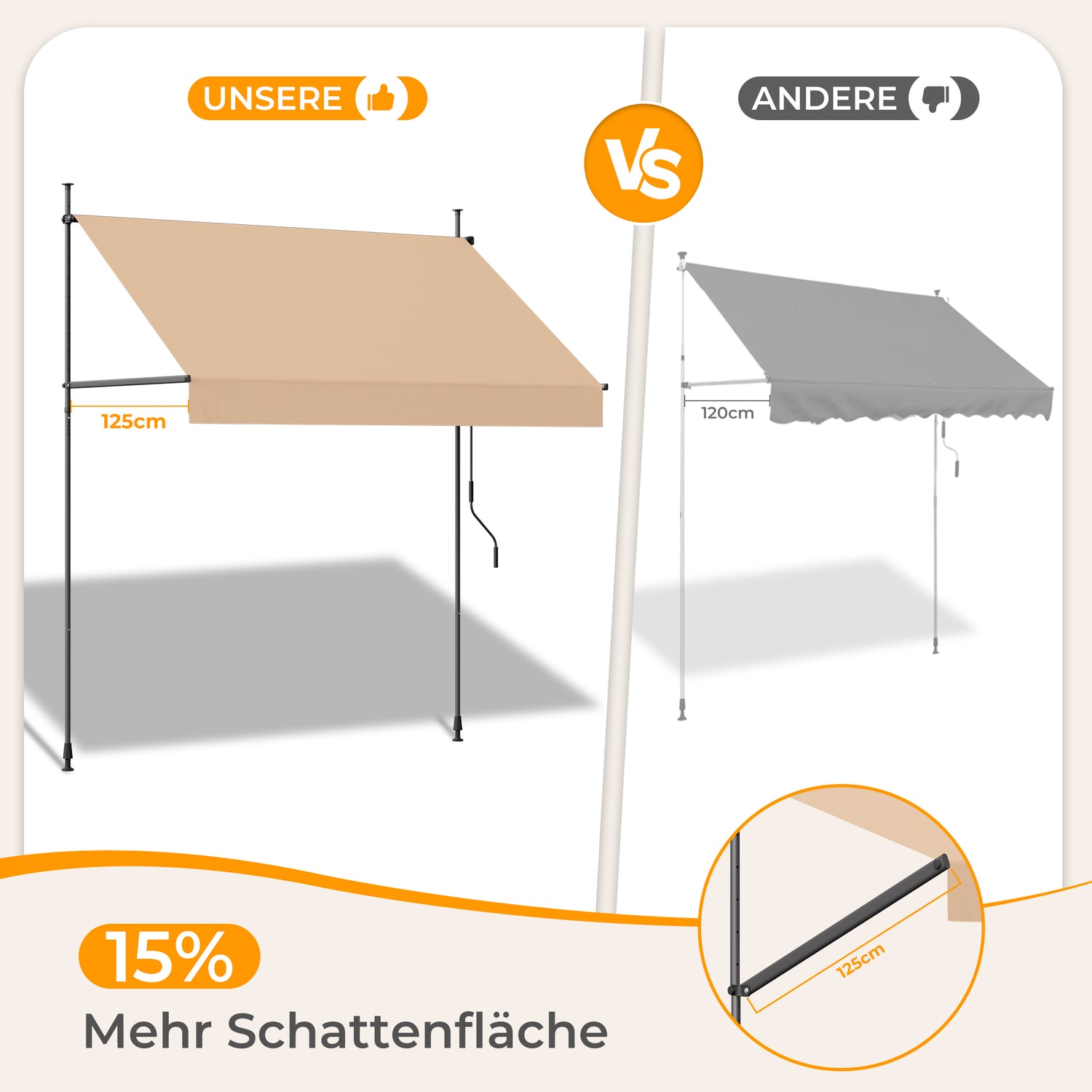 HOMEDEMO Klemmmarkise mit einstellbarer Handkurbel