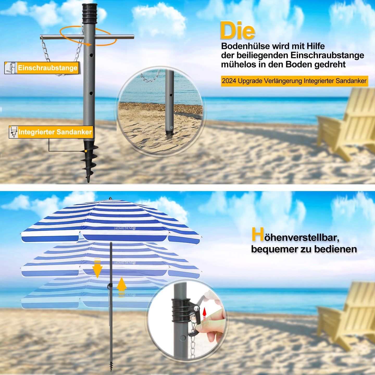 HOMEDEMO Strandschirm für draußen sonnenschirm