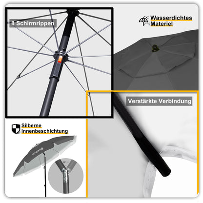 HOMEDEMO Groß Faltbarer Strandschirm Sonnenschirm Strand windfest 217cm