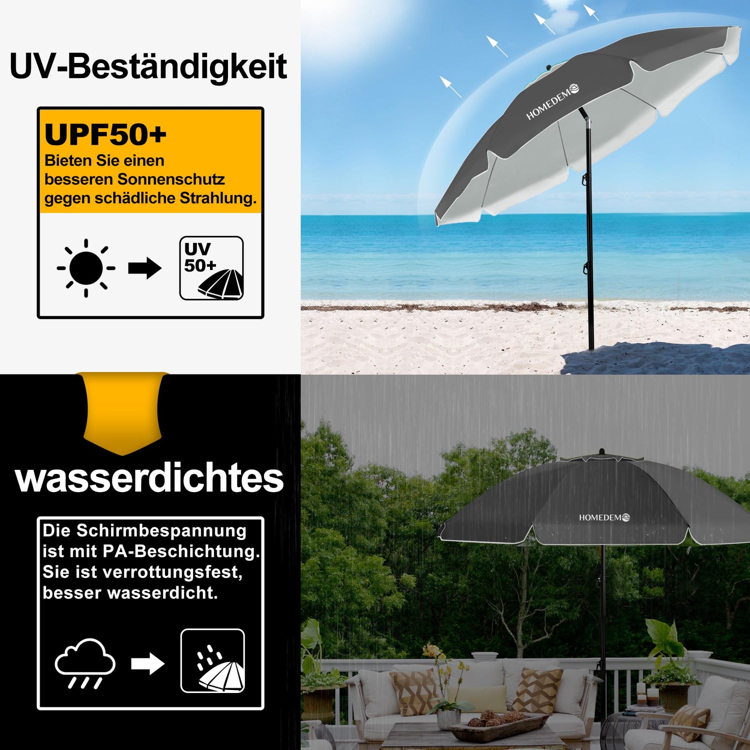 HOMEDEMO Groß Faltbarer Strandschirm Sonnenschirm Strand windfest 217cm