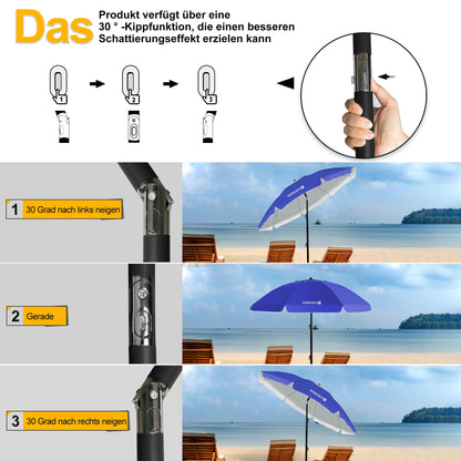 HOMEDEMO Groß Faltbarer Strandschirm Sonnenschirm Strand windfest 217cm