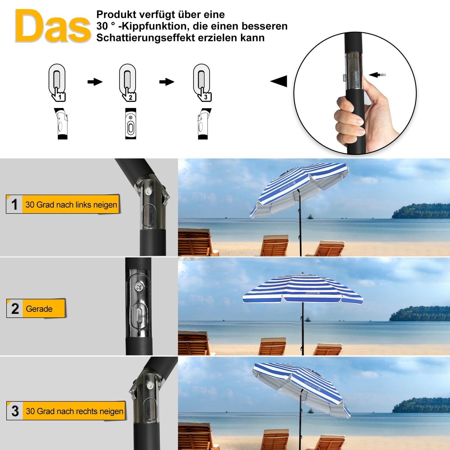 HOMEDEMO Groß Faltbarer Strandschirm Sonnenschirm Strand windfest 217cm