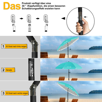 HOMEDEMO Groß Faltbarer Strandschirm Sonnenschirm Strand windfest 217cm