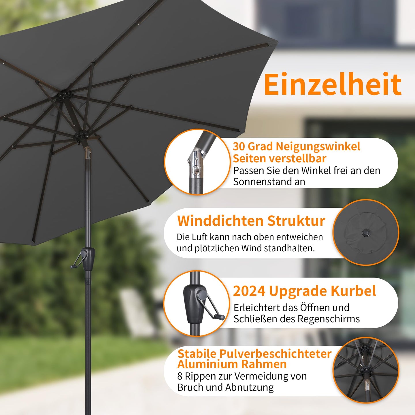 Groß Garten Sonnenschirme zum kurbeln
