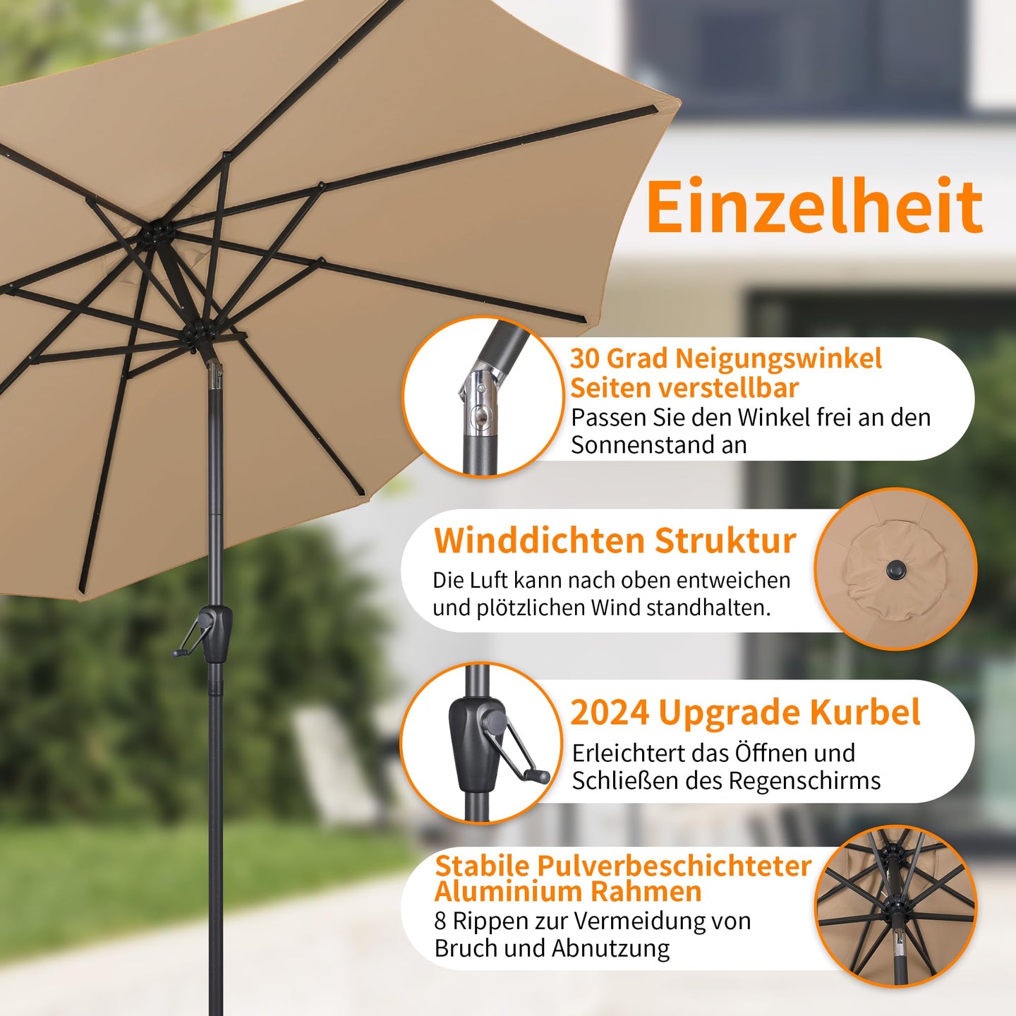Groß Garten Sonnenschirme zum kurbeln
