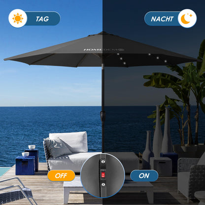 HOMEDEMO  Groß Garten Sonnenschirme mit Kurbel und LED-Licht