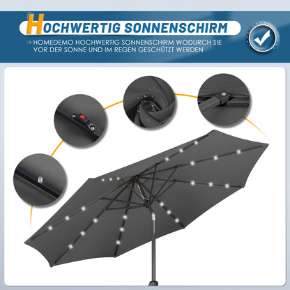 HOMEDEMO  Groß Garten Sonnenschirme mit Kurbel und LED-Licht