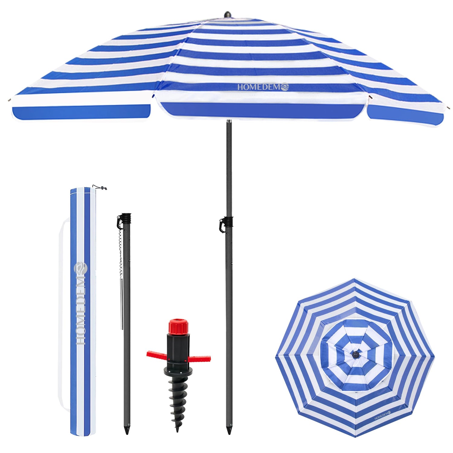 HOMEDEMO Strandschirm Sonnenschirm mit Upgrade Boden Hülse