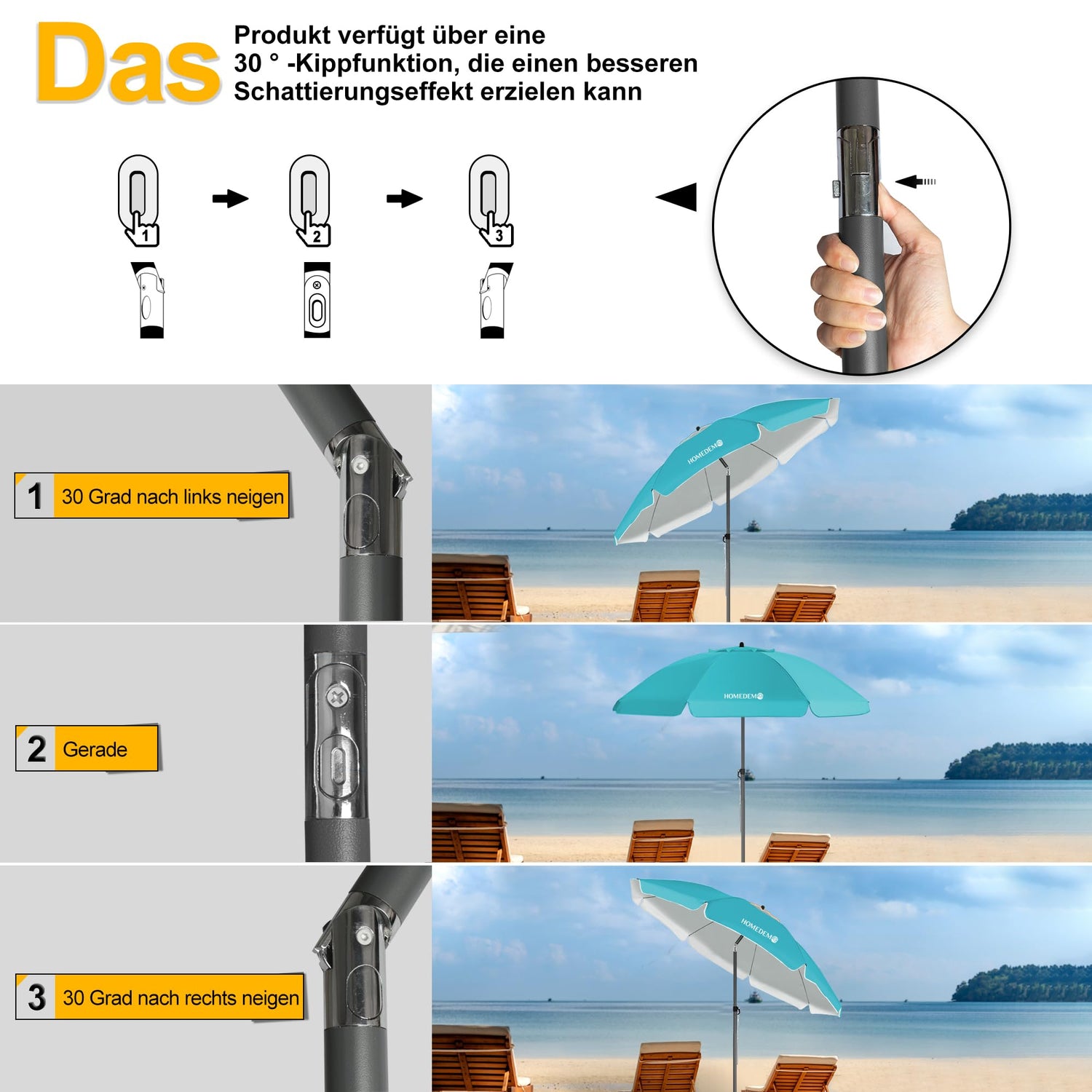 HOMEDEMO Strandschirm Sonnenschirm mit Upgrade Boden Hülse