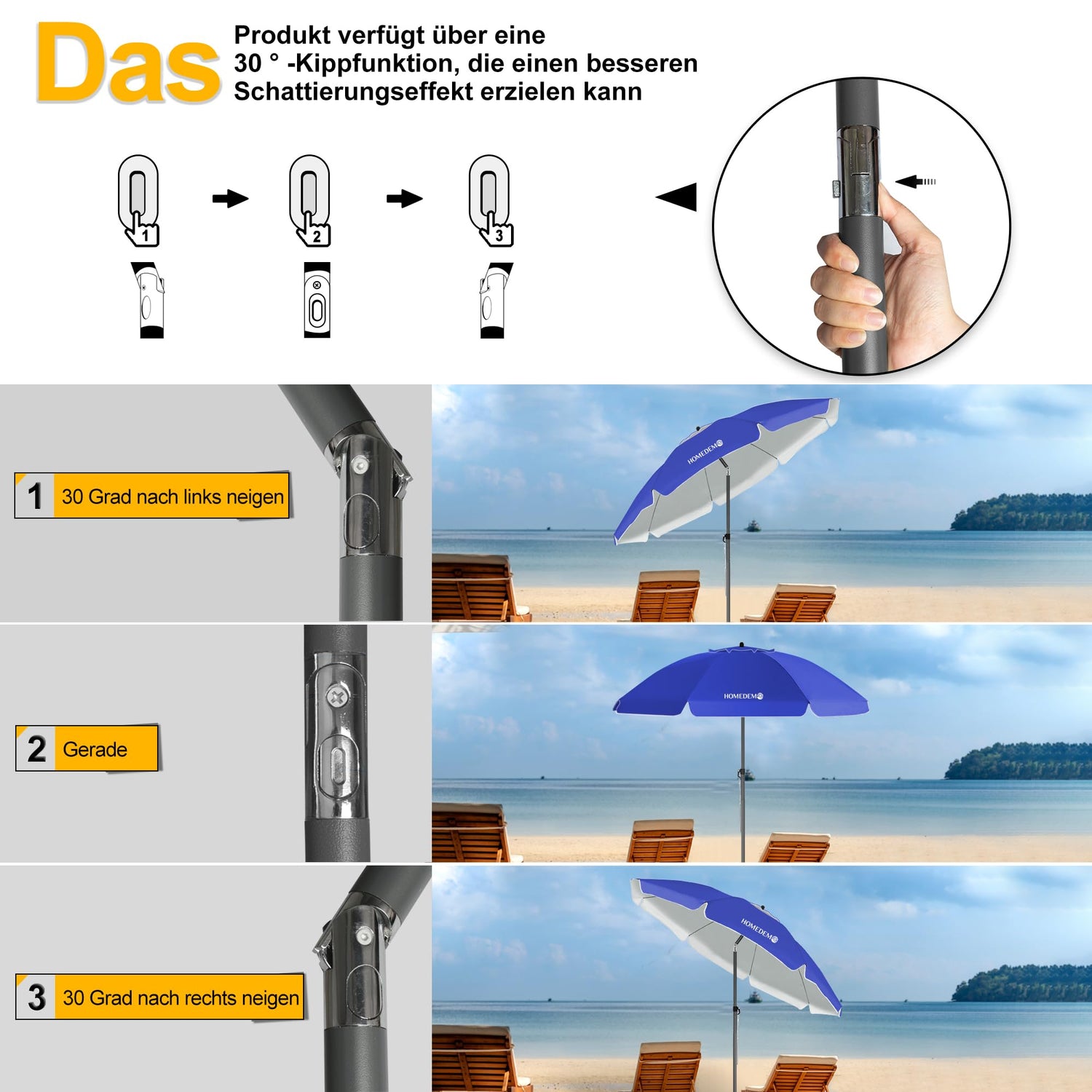 HOMEDEMO Strandschirm Sonnenschirm mit Upgrade Boden Hülse