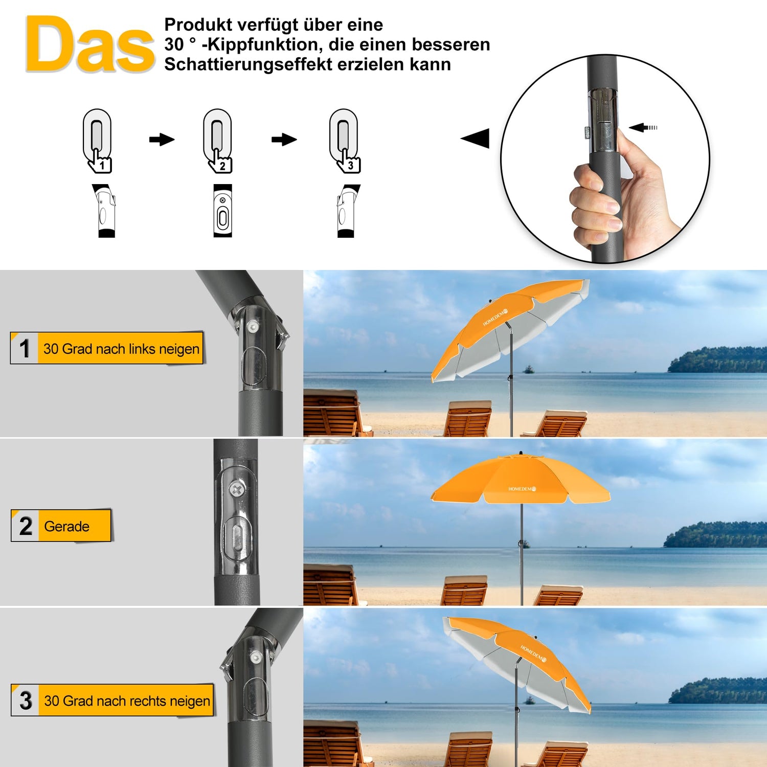 HOMEDEMO Strandschirm Sonnenschirm mit Upgrade Boden Hülse
