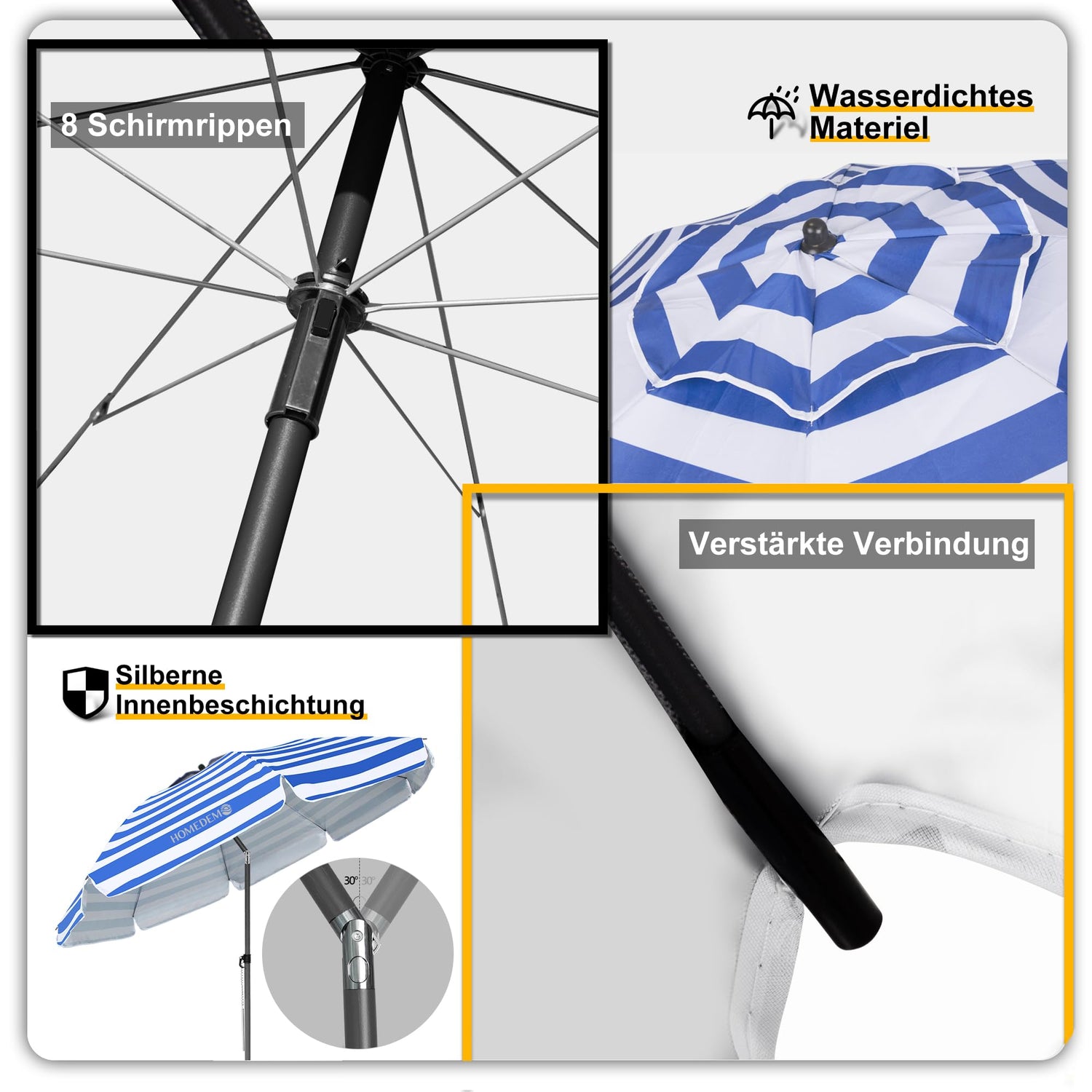 HOMEDEMO Strandschirm Sonnenschirm mit Upgrade Boden Hülse