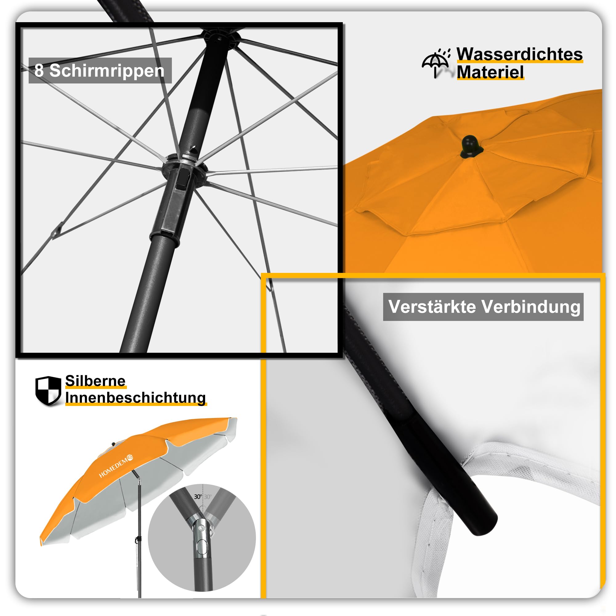 HOMEDEMO Strandschirm Sonnenschirm mit Upgrade Boden Hülse