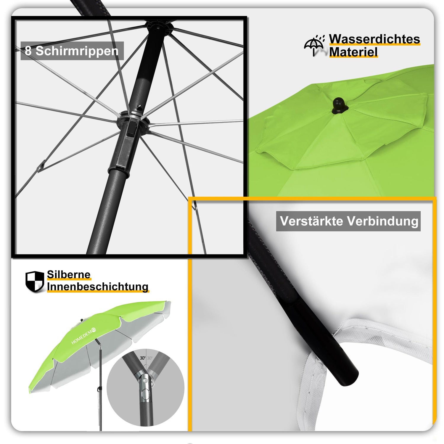 HOMEDEMO Strandschirm Sonnenschirm mit Upgrade Boden Hülse