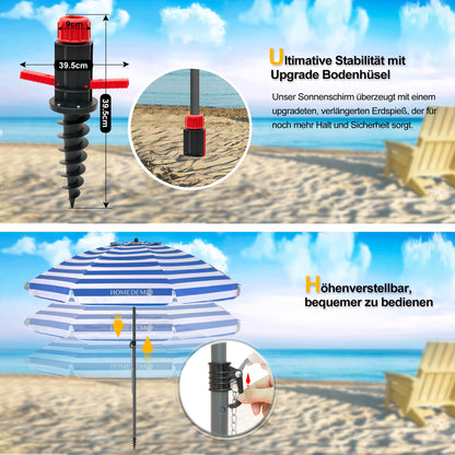 HOMEDEMO Strandschirm Sonnenschirm mit Upgrade Boden Hülse