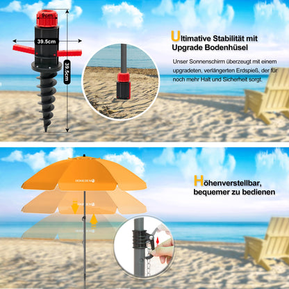 HOMEDEMO Strandschirm Sonnenschirm mit Upgrade Boden Hülse